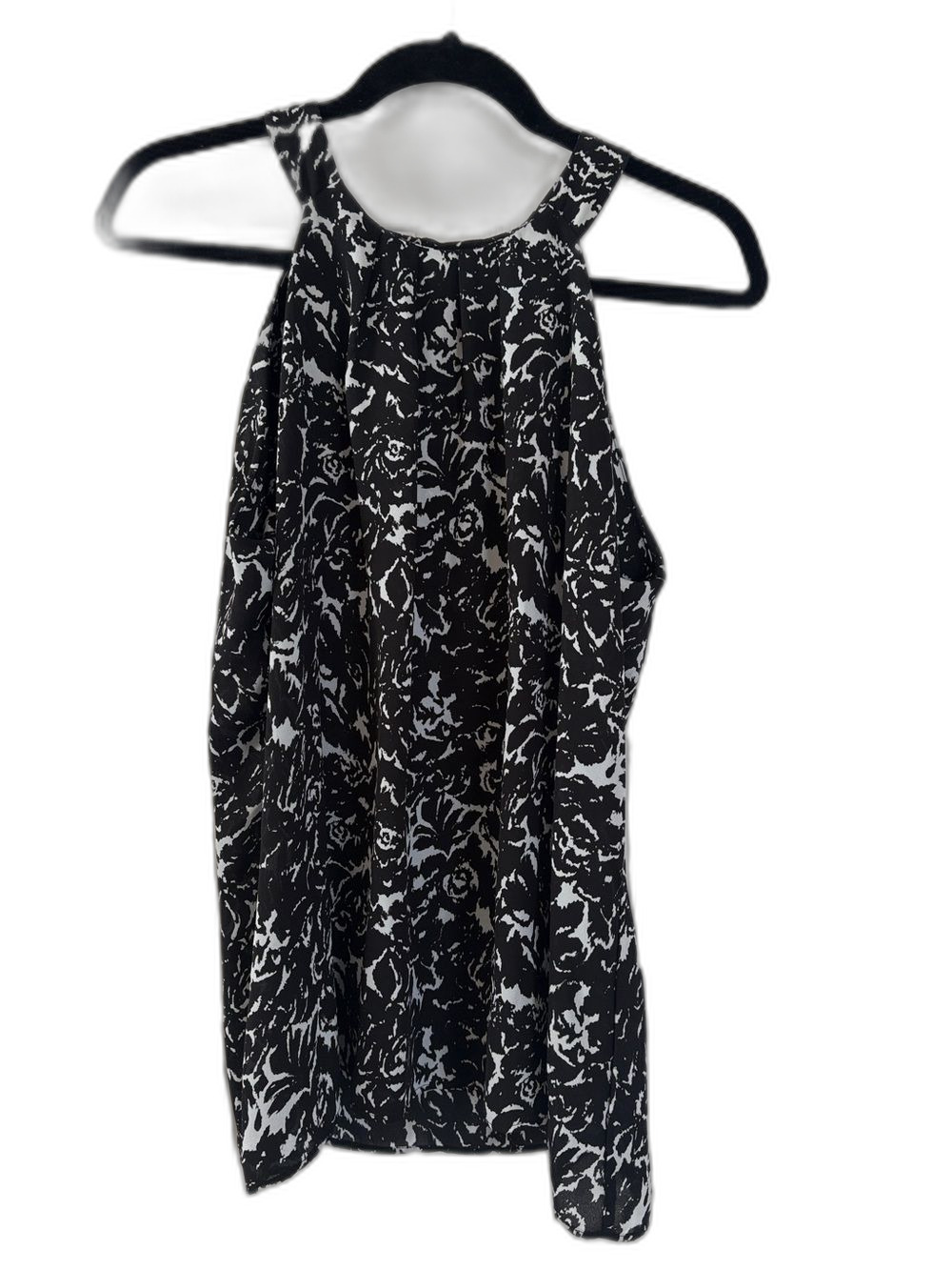Violet + Claire Black White Floral Halter Blouse Women's Size L Sleeveless Work